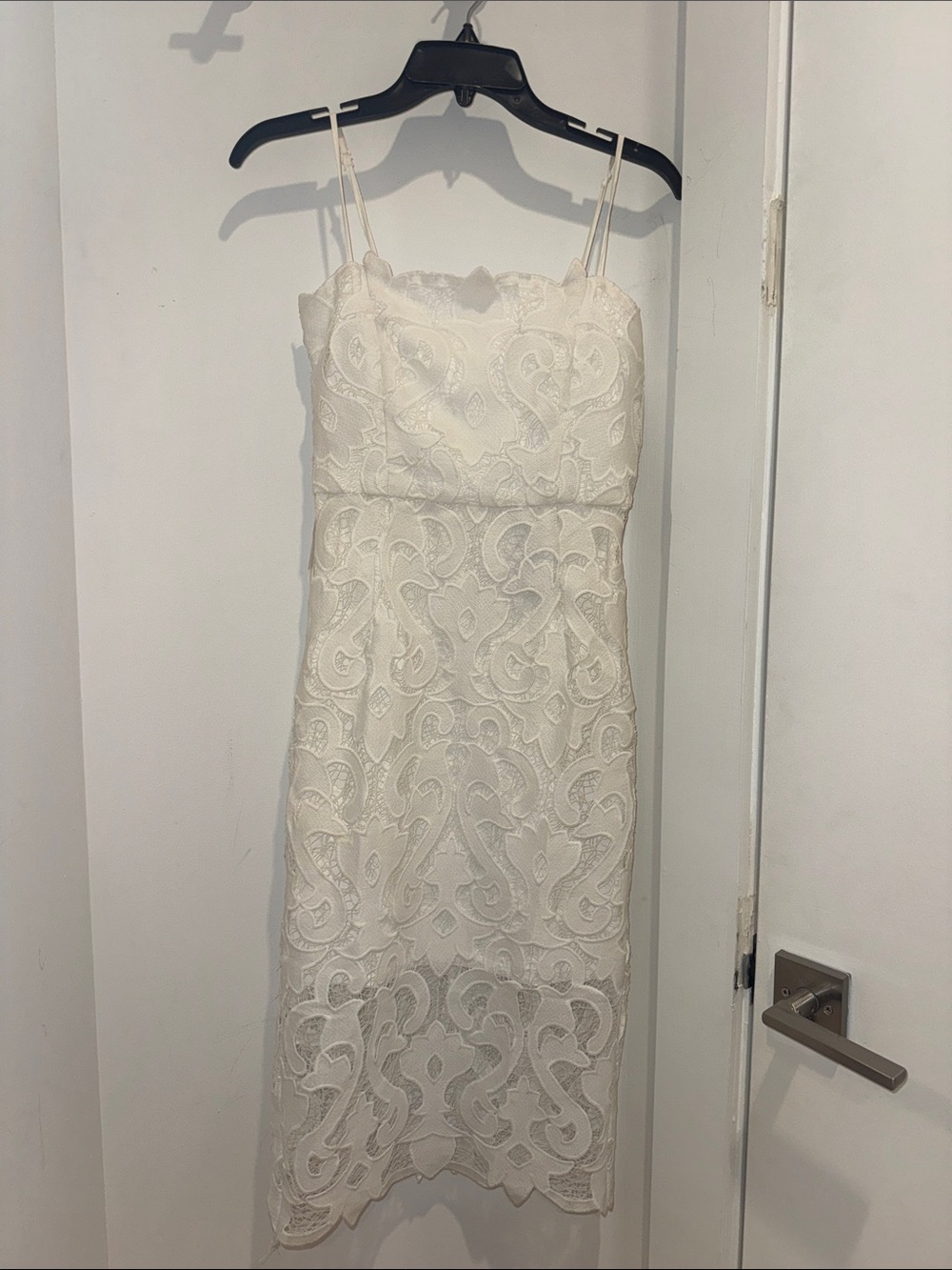 Bardot Ivory Lace Mini Dress with Spaghetti Straps
